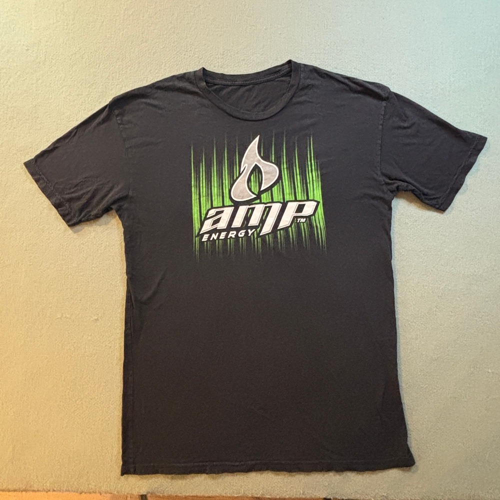 Amp Energy Drink Graphic T-Shirt Mens M Black Short Sleeve Promo Soda 2008
